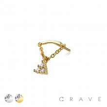 316L SURGICAL STEEL THREADLESS PUSH IN TRIPLE ROUND BEZEL CHAIN DANGLE DANGLE CZ TOP PART